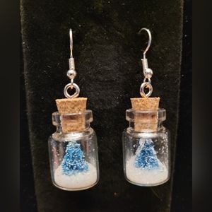 Christmas Winter Holiday Tree Glitter Bottle Earrings